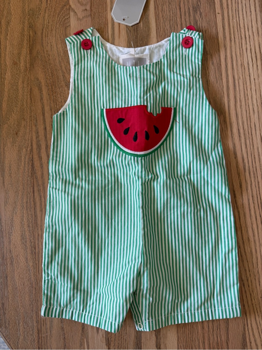 Lil Cactus- Green & White Stripe Watermelon Appliqué Romper